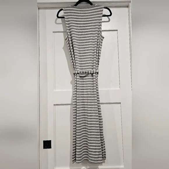 Banana Republic Gray and White Sleeveless Belted Sheath Maxi Dress - Picture 3 of 7